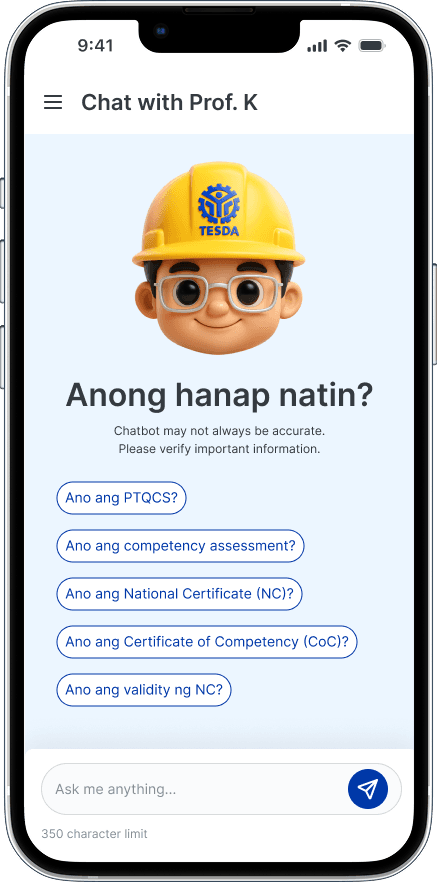 May tanong tungkol sa TESDA?Sasagutin yan ni Prof. K. mobile app