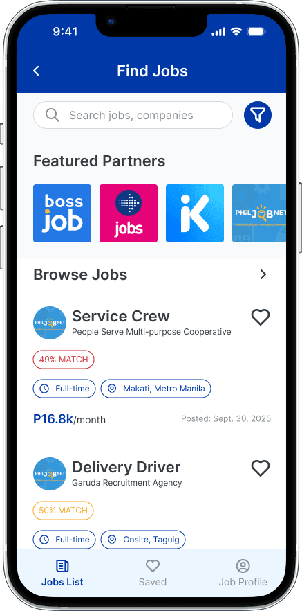 Job hunting made easy with TESDAbest's partner platforms. mobile app